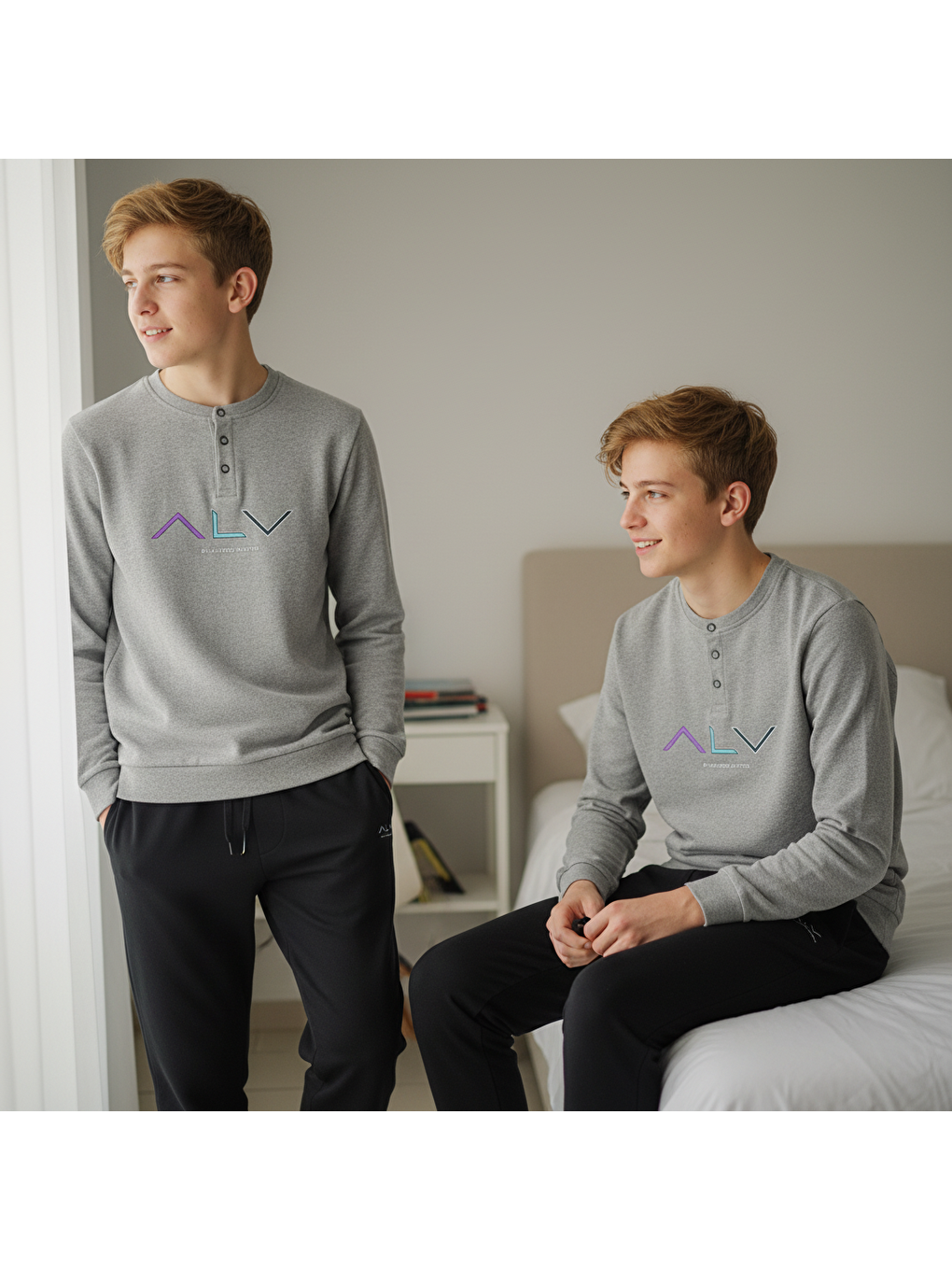 Genç Erkek Pamuklu Gri Melanj Renk Pijama Takımı Al009 V1 Bb2440-4