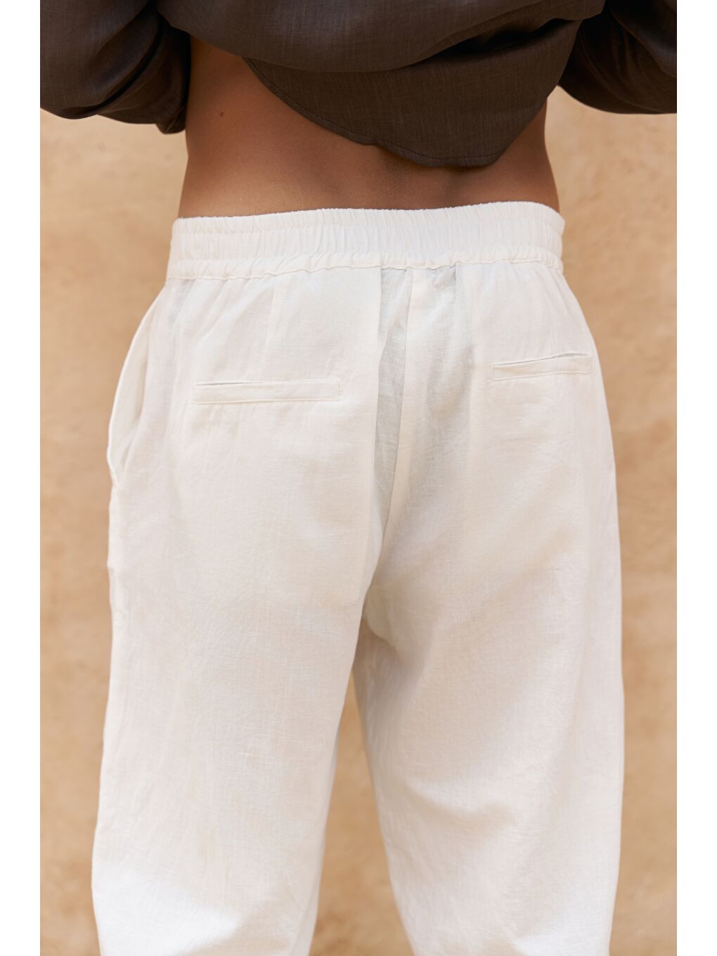 Fyfaha Bol Paça Erkek Ekru Keten Pantolon-3
