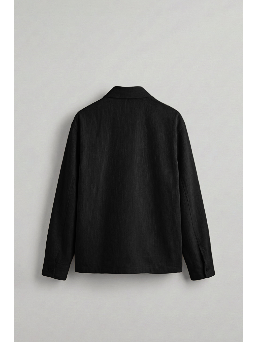 Erkek Oversize Keten Dokulu Astarlı Fermuarlı Gömlek Ceket Siyah-1