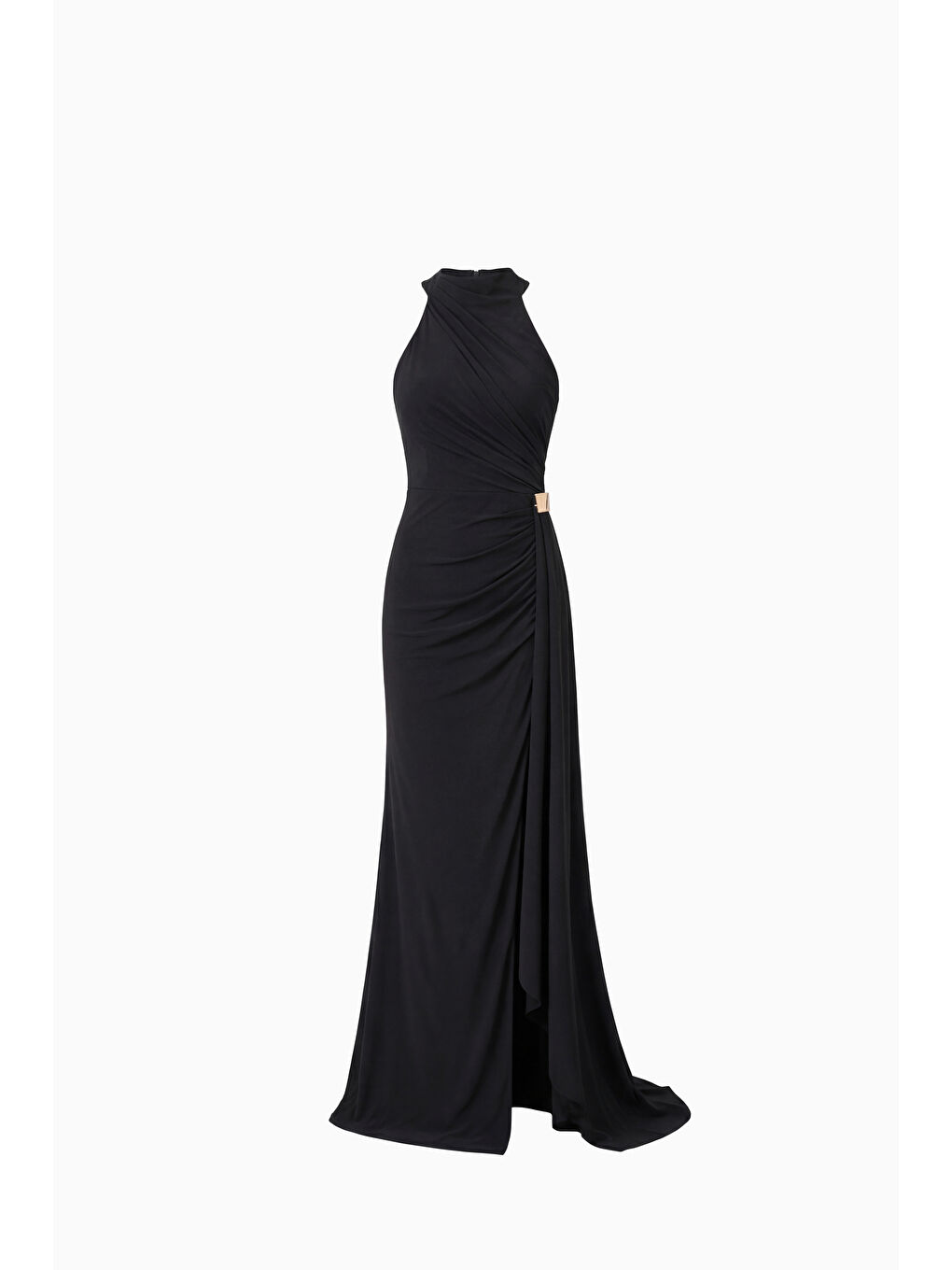 Kadın Siyah Halter Yaka Aksesuar Detay Uzun Abiye Elbise-6