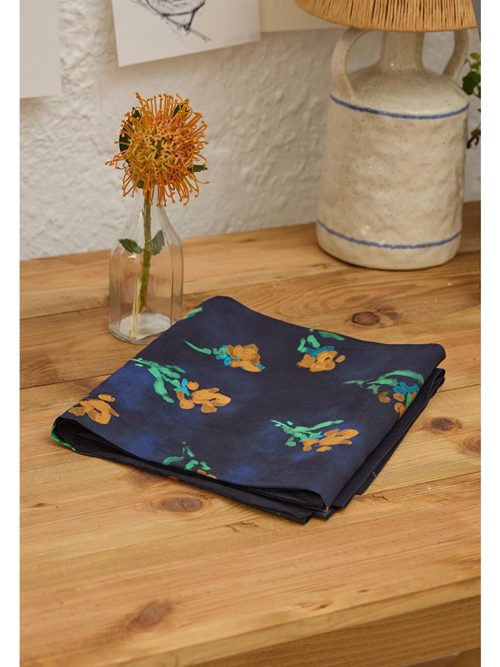 Ezra Desen Pamuk İpek Eşarp Lacivert-1