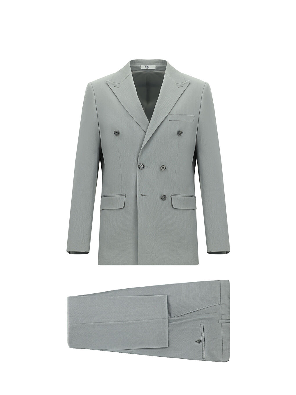 Gri Regular Fit Pamuklu Lyocell Kruvaze Takım Elbise-4