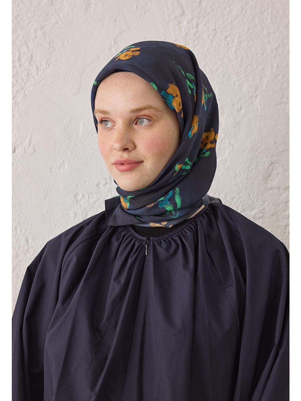 Ezra Desen Pamuk İpek Eşarp Lacivert-3