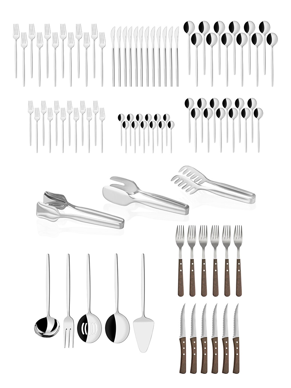 Gri 92 Parça Paslanmaz Çelik,Aris 18/10-12 Kişilik Çatal Kaşık Bıçak,Steak Çatal-Bıçak,Servis Seti