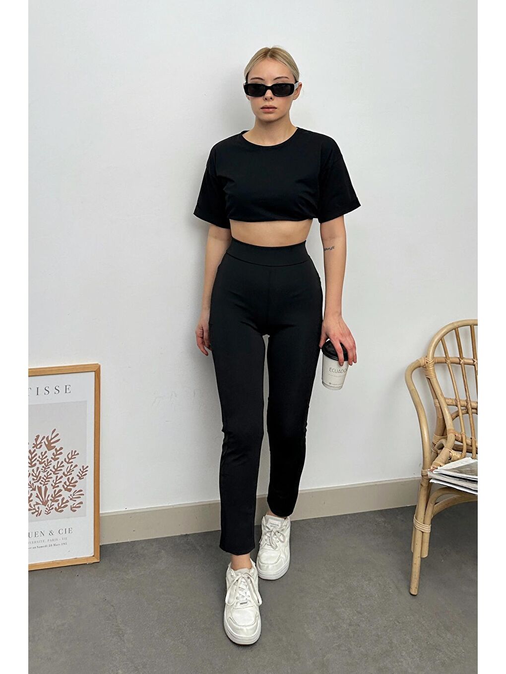 Siyah Yüksek Bel Çift Cepli Toparlayıcı Spor Tayt-3