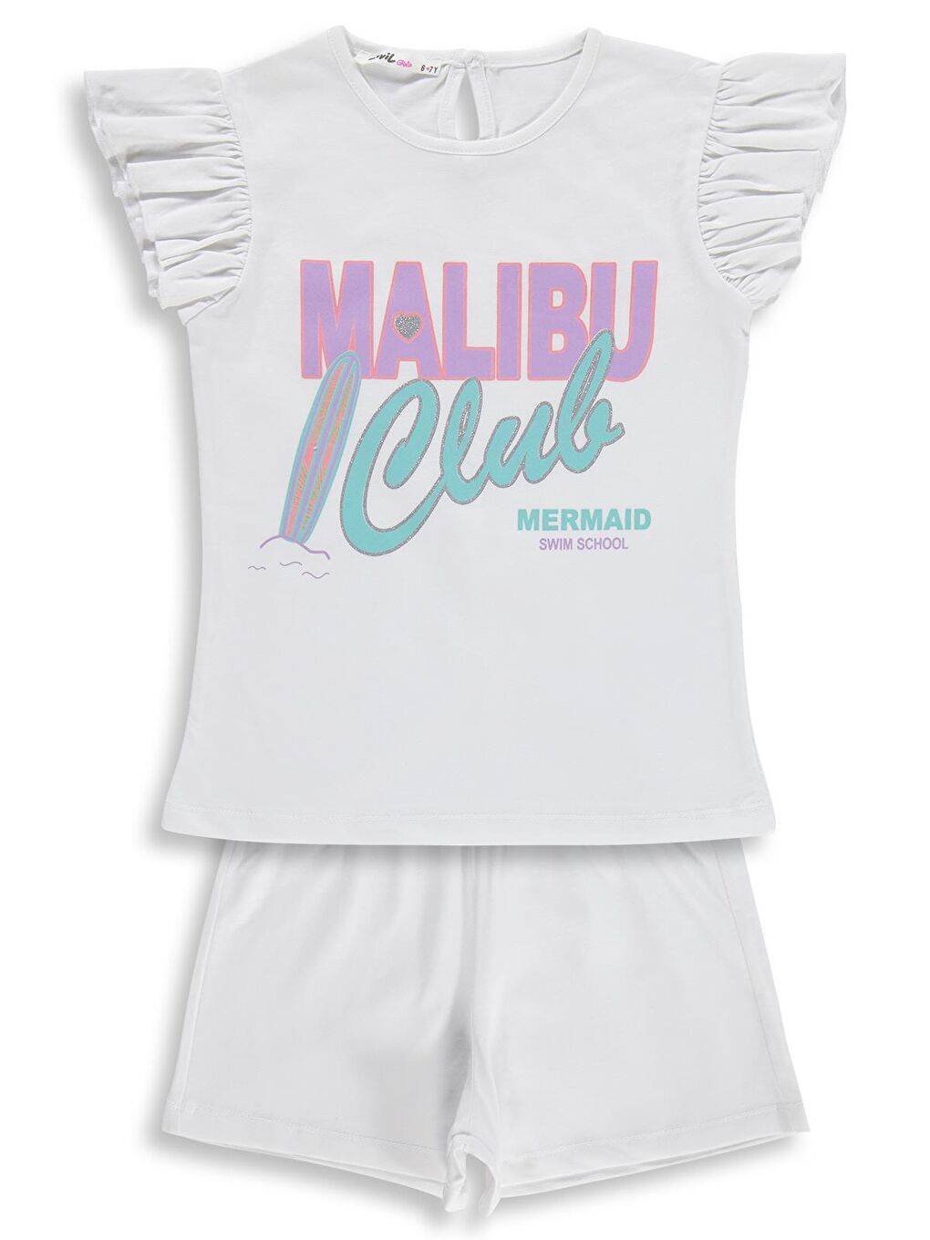 Girls Malibu Baskılı Şortlu 6-9 Yaş Takım - Kırık Beyaz