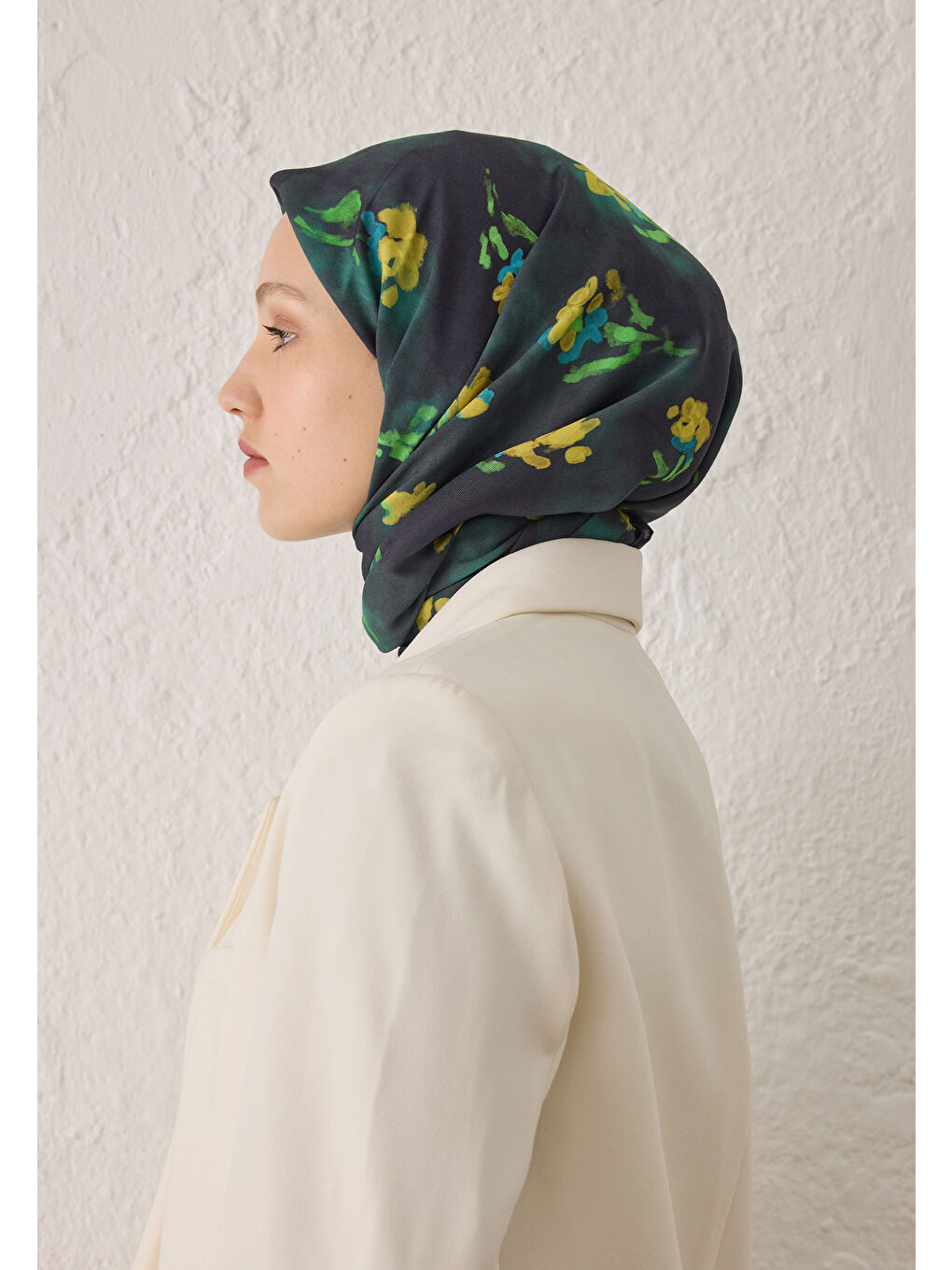 Bej Ezra Desen Pamuk İpek Eşarp Zümrüt-4