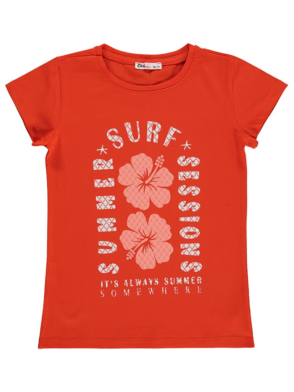Girls Summer Surf Sessions Baskılı 10-13 Yaş Tişört - Turuncu