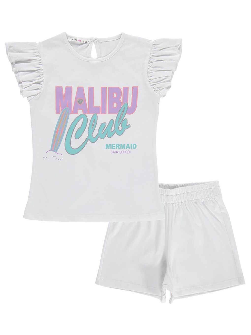 Girls Malibu Baskılı Şortlu 6-9 Yaş Takım - Kırık Beyaz-3