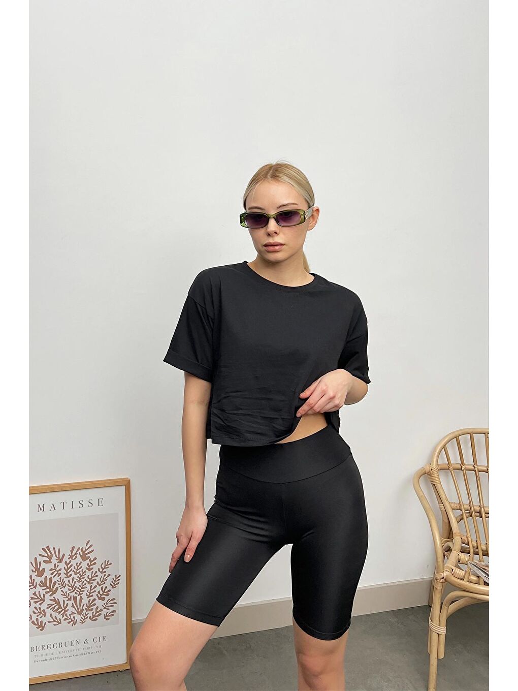 Siyah Toparlayıcı Etkili Yüksek Bel Biker Tayt-2