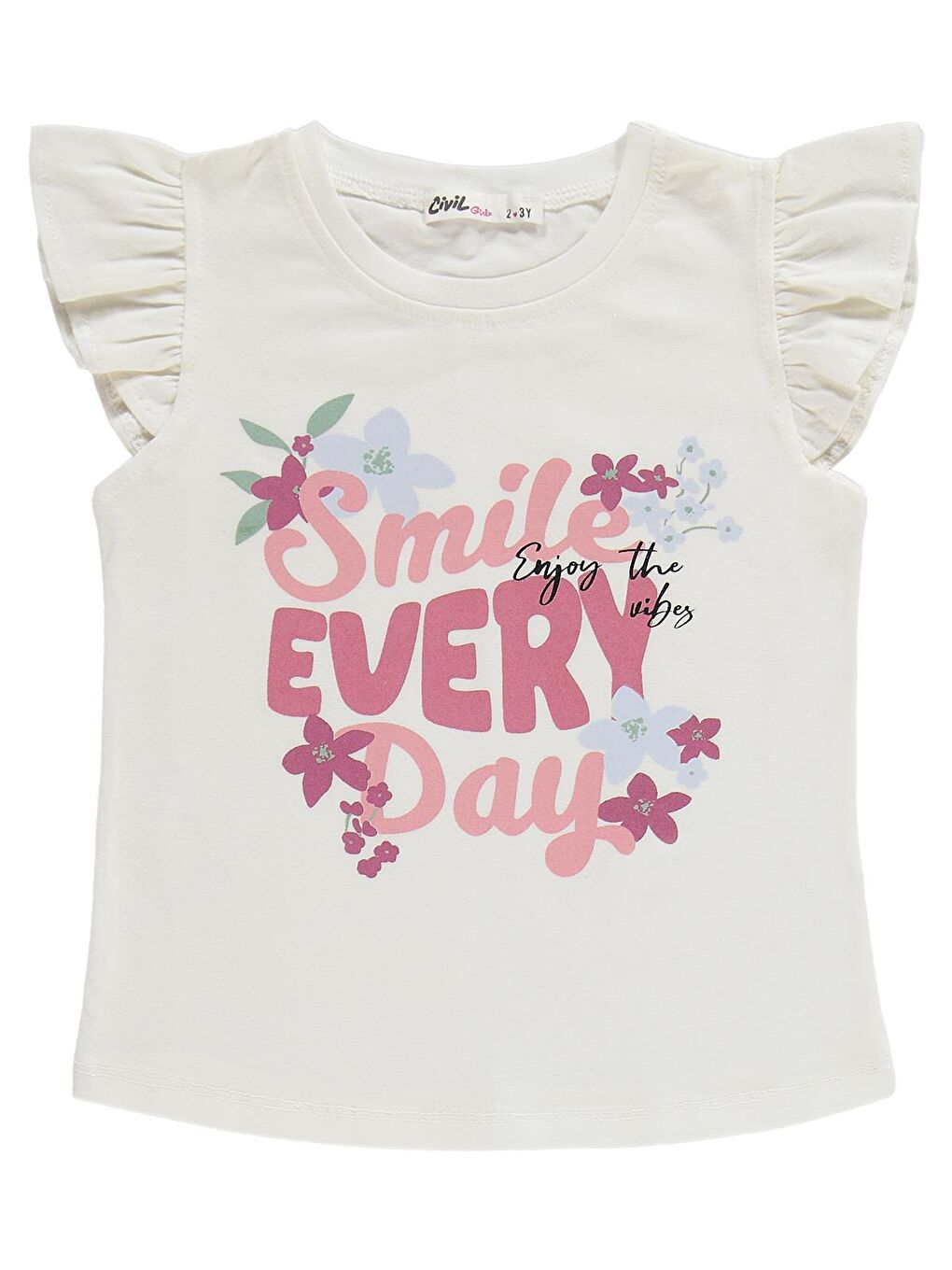 Girls Smile Baskılı 2-5 Yaş Takım - Kırık Beyaz-Koyu Pembe-3