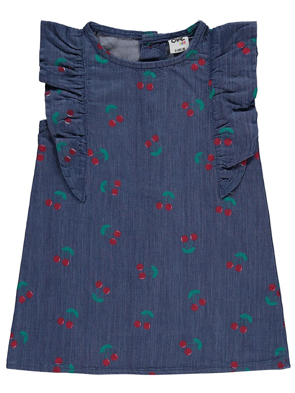 Baby Kiraz Empirme Fırfırlı 6-18 Ay Elbise - Mavi