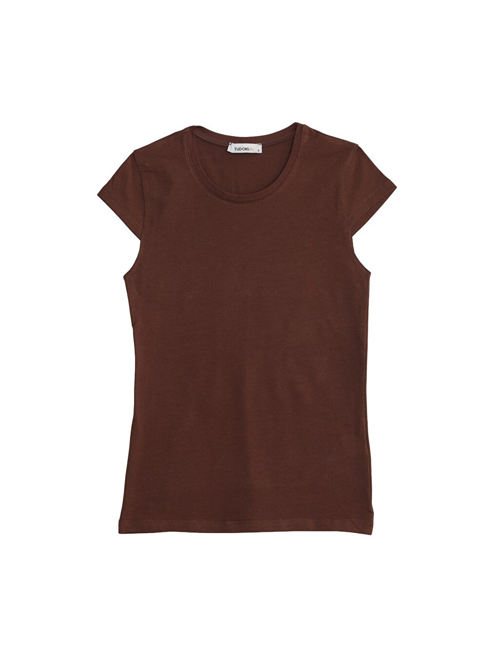 Kadın Slim Fit Dar Kesim Pamuklu Elastanlı Bisiklet Yaka Ay Kol Kahverengi Tişört