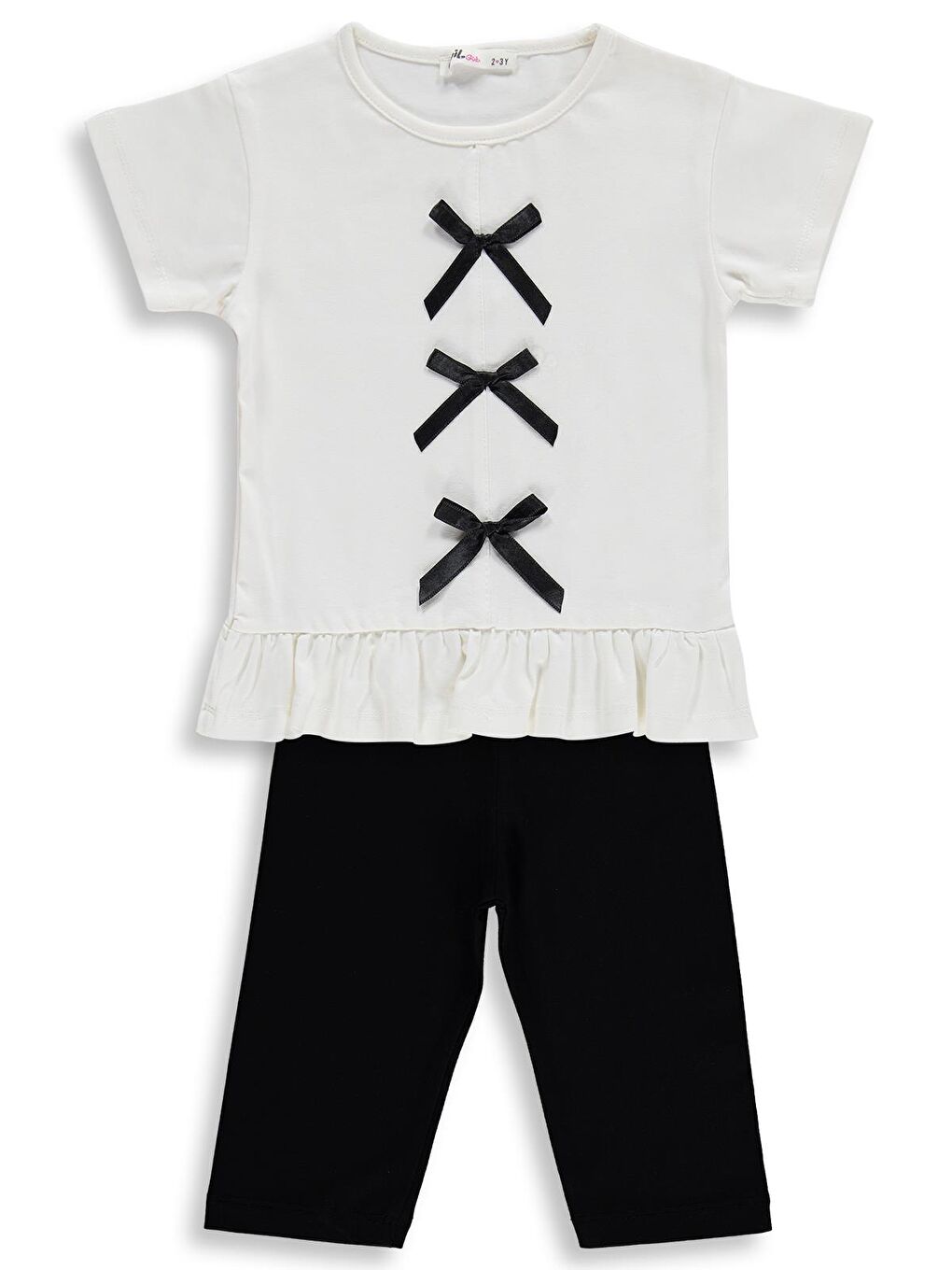 Siyah Girls Fiyonklu 2-5 Yaş Takım - Ekru