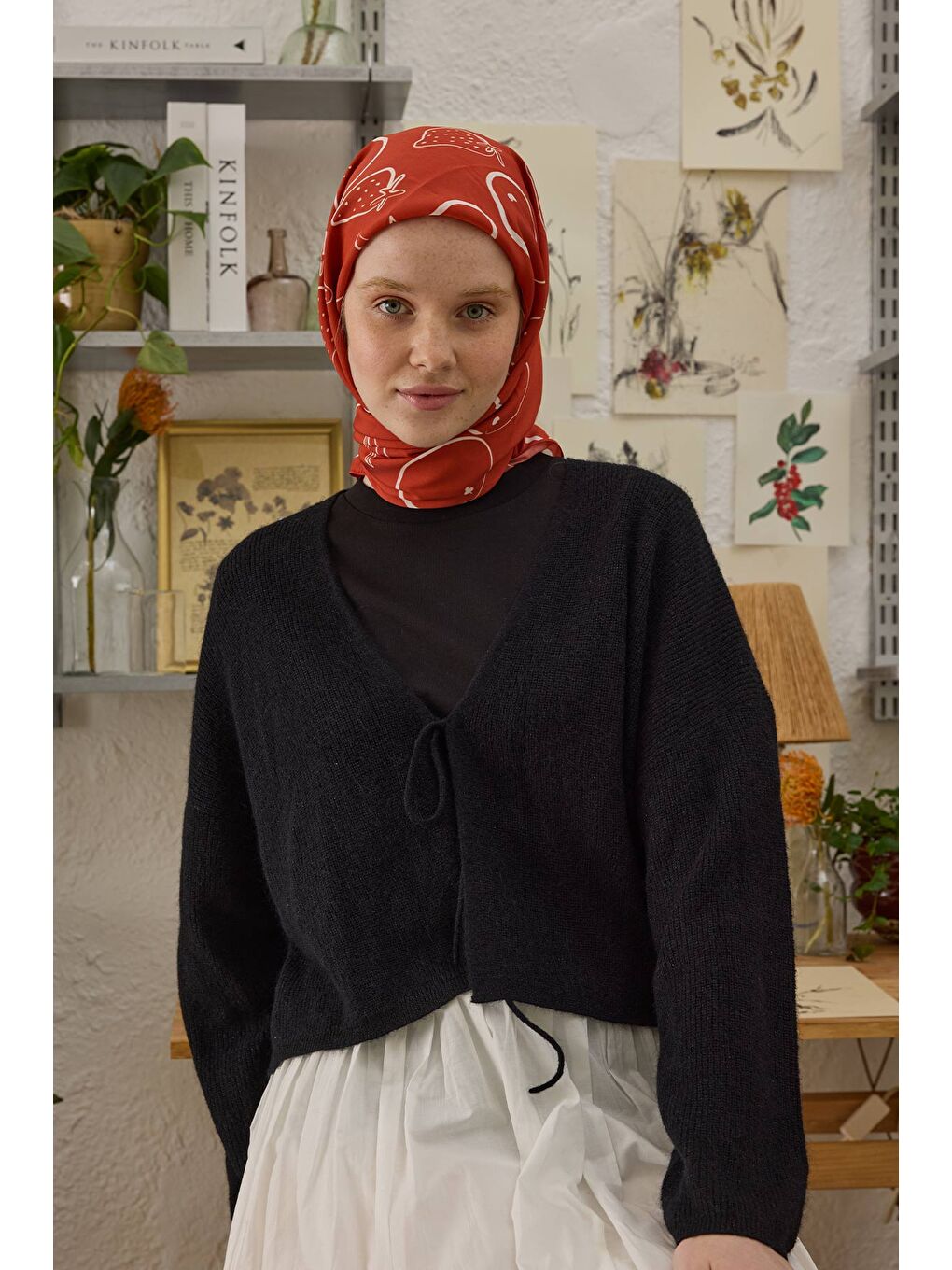 Eloıse Desen Pamuk İpek Eşarp Kırmızı-1