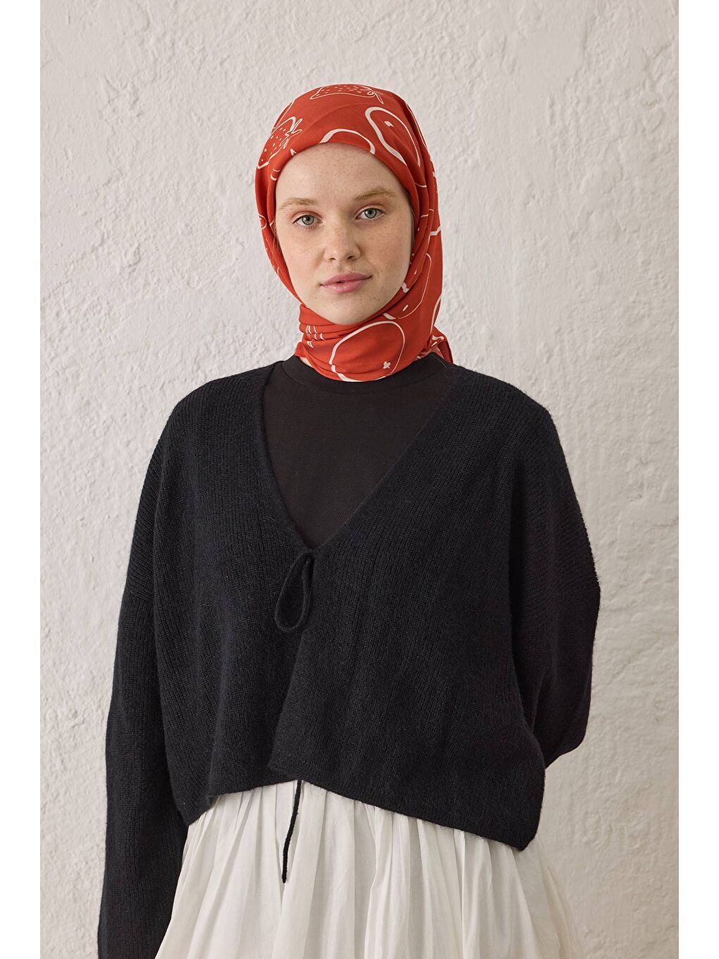 Eloıse Desen Pamuk İpek Eşarp Kırmızı-2