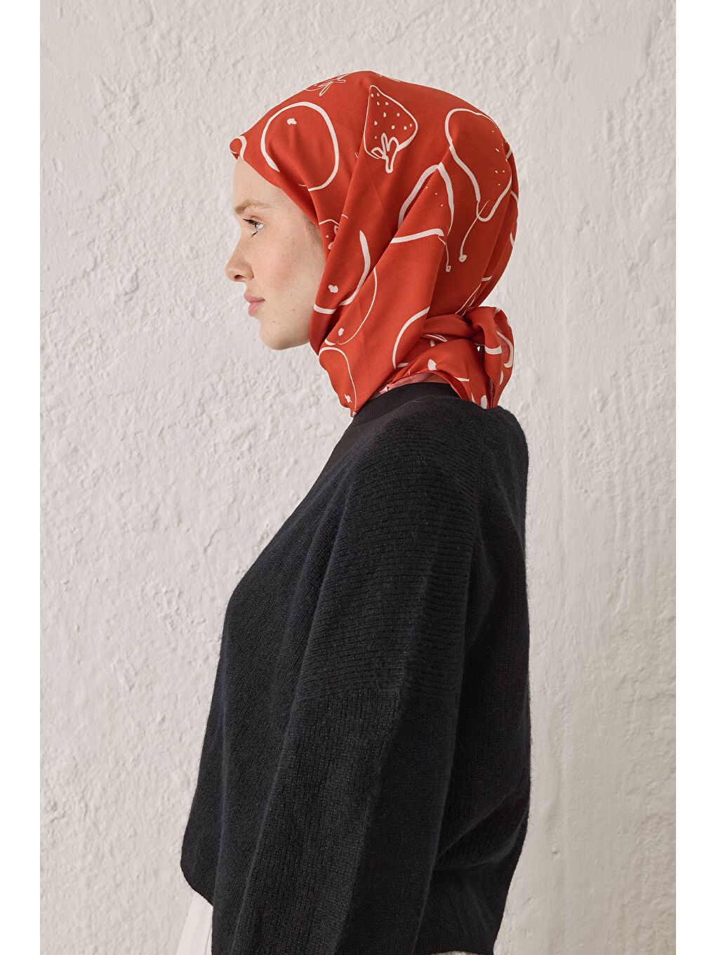 Eloıse Desen Pamuk İpek Eşarp Kırmızı-3