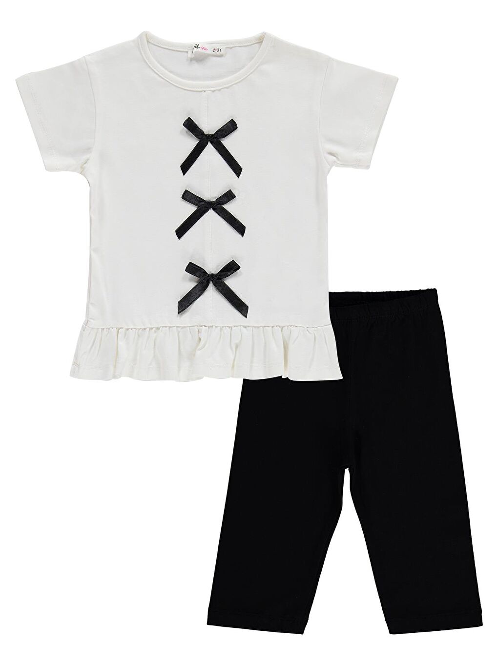 Siyah Girls Fiyonklu 2-5 Yaş Takım - Ekru-3
