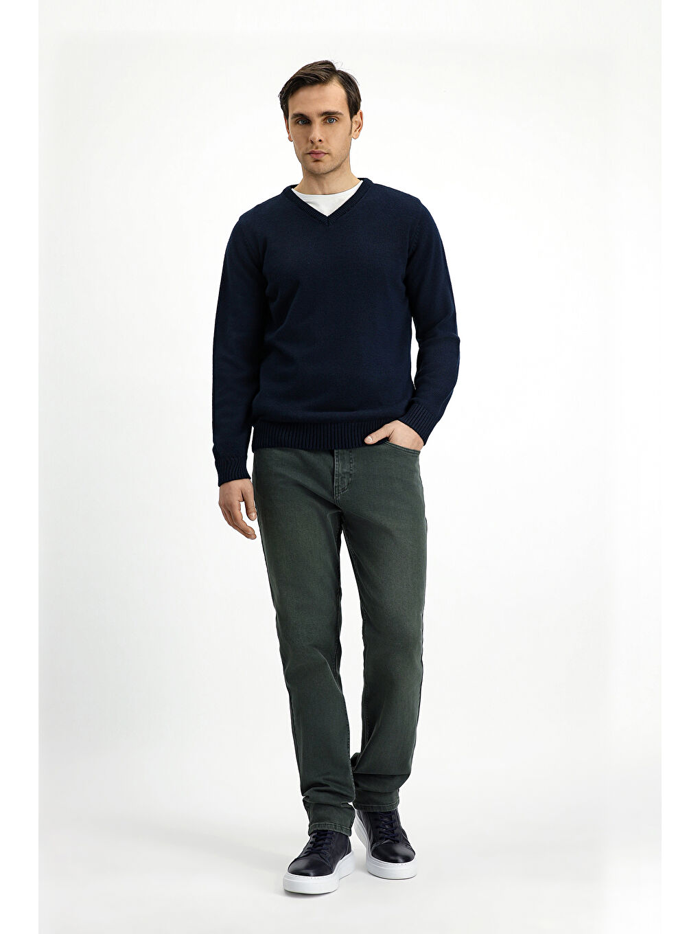 Lacivert V Yaka Regular Fit Triko Büyük Beden Kazak-1