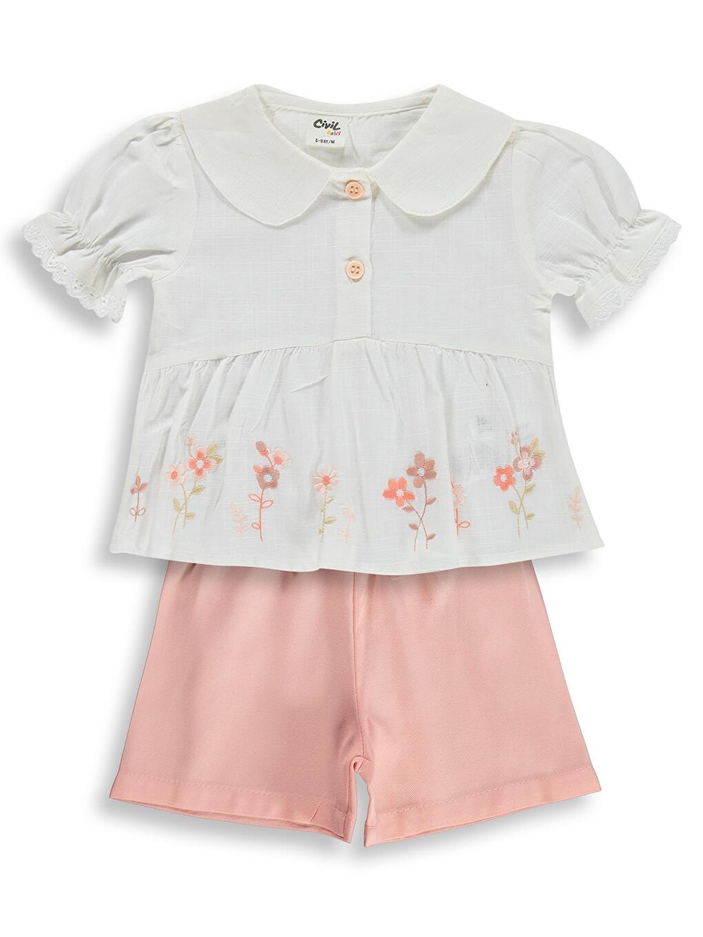 Baby Etek Ucu Çiçek Nakışlı 6-18 Ay Takım - Ekru