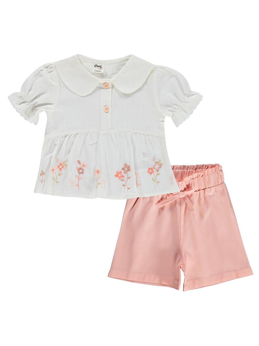 Baby Etek Ucu Çiçek Nakışlı 6-18 Ay Takım - Ekru-1