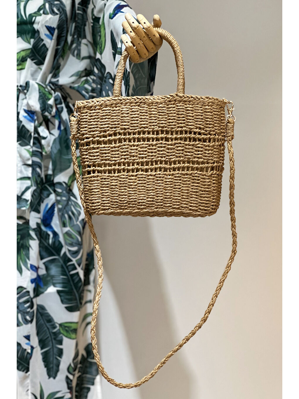 Kahverengi Sepet Örgü Hasır Çanta Plaj Çantası 019 Camel01-1