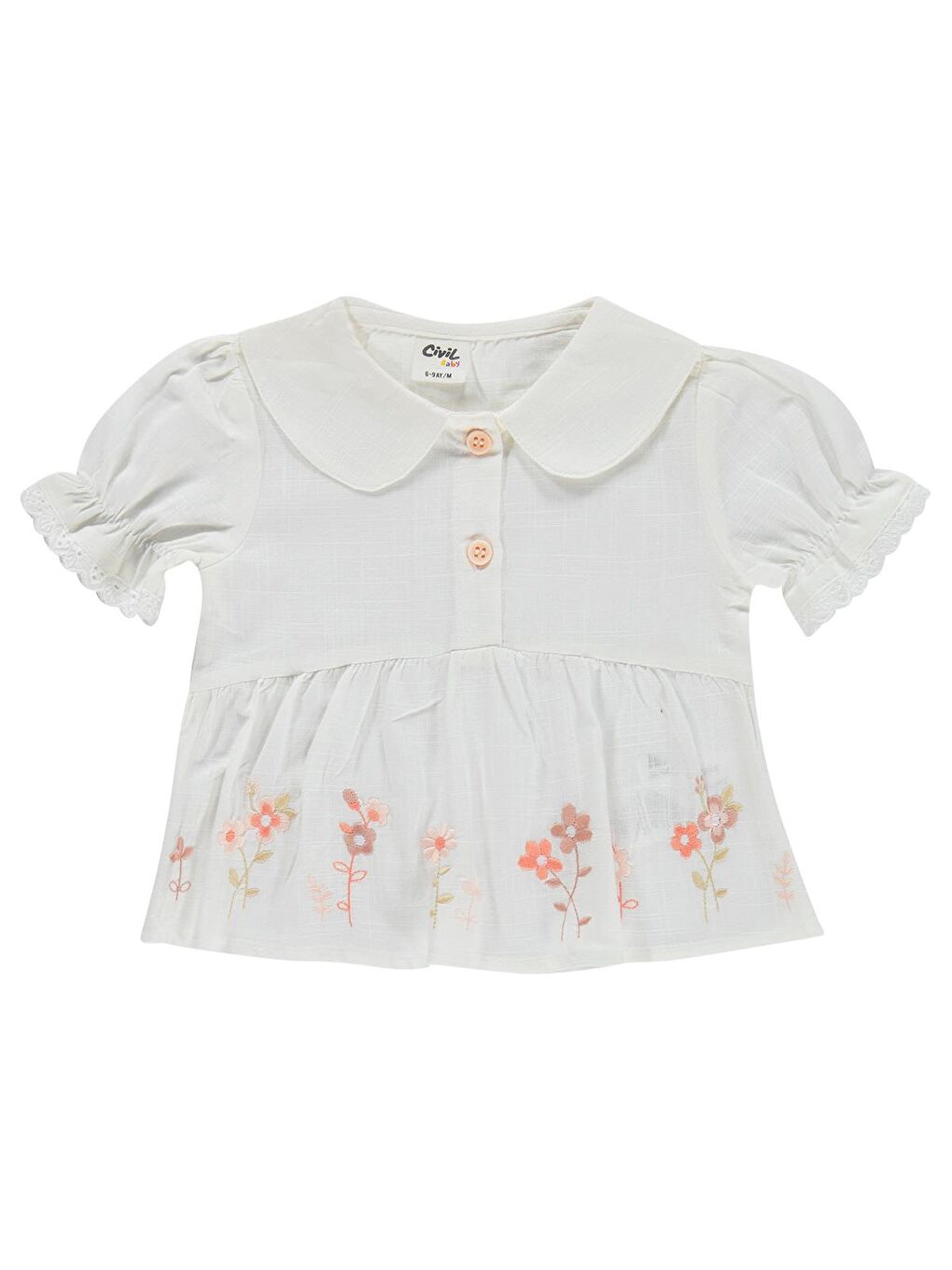 Baby Etek Ucu Çiçek Nakışlı 6-18 Ay Takım - Ekru-2