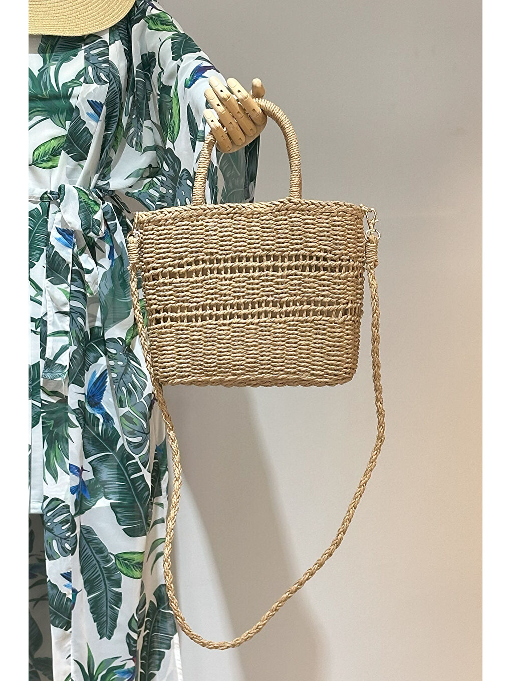 Kahverengi Sepet Örgü Hasır Çanta Plaj Çantası 019 Camel01-3