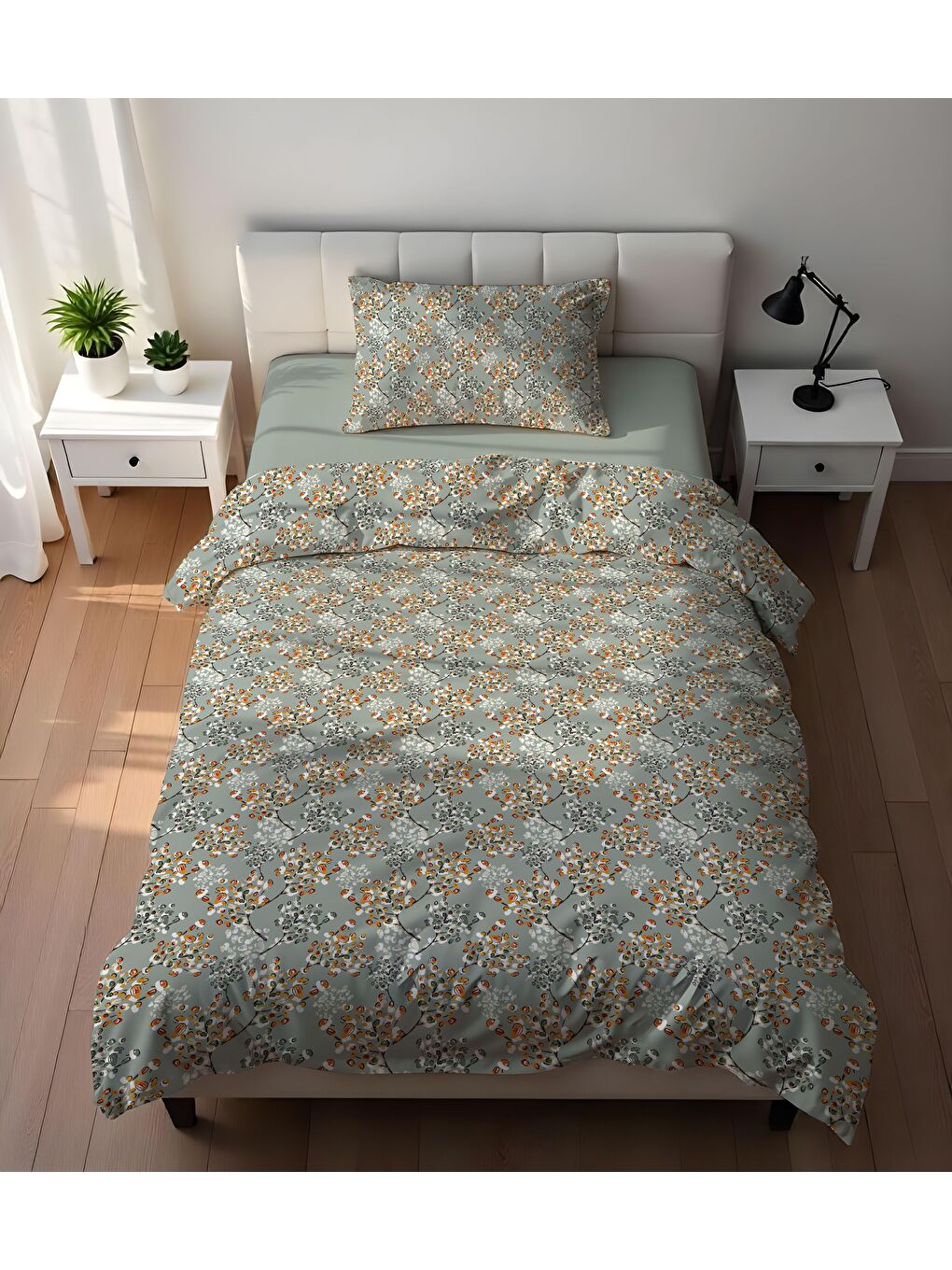 Karışık Çift Taraflı Çiçek Desenli - Baskılı Tek Kişilik Nevresim Takımı