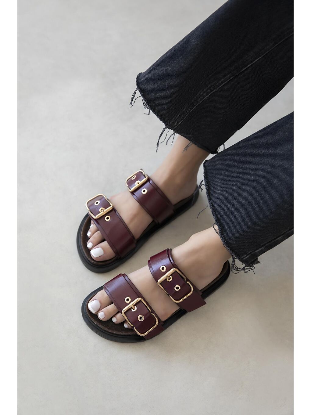 Gita Kadın Toka Detay Günlük Konfor Deri Terlik Bordo