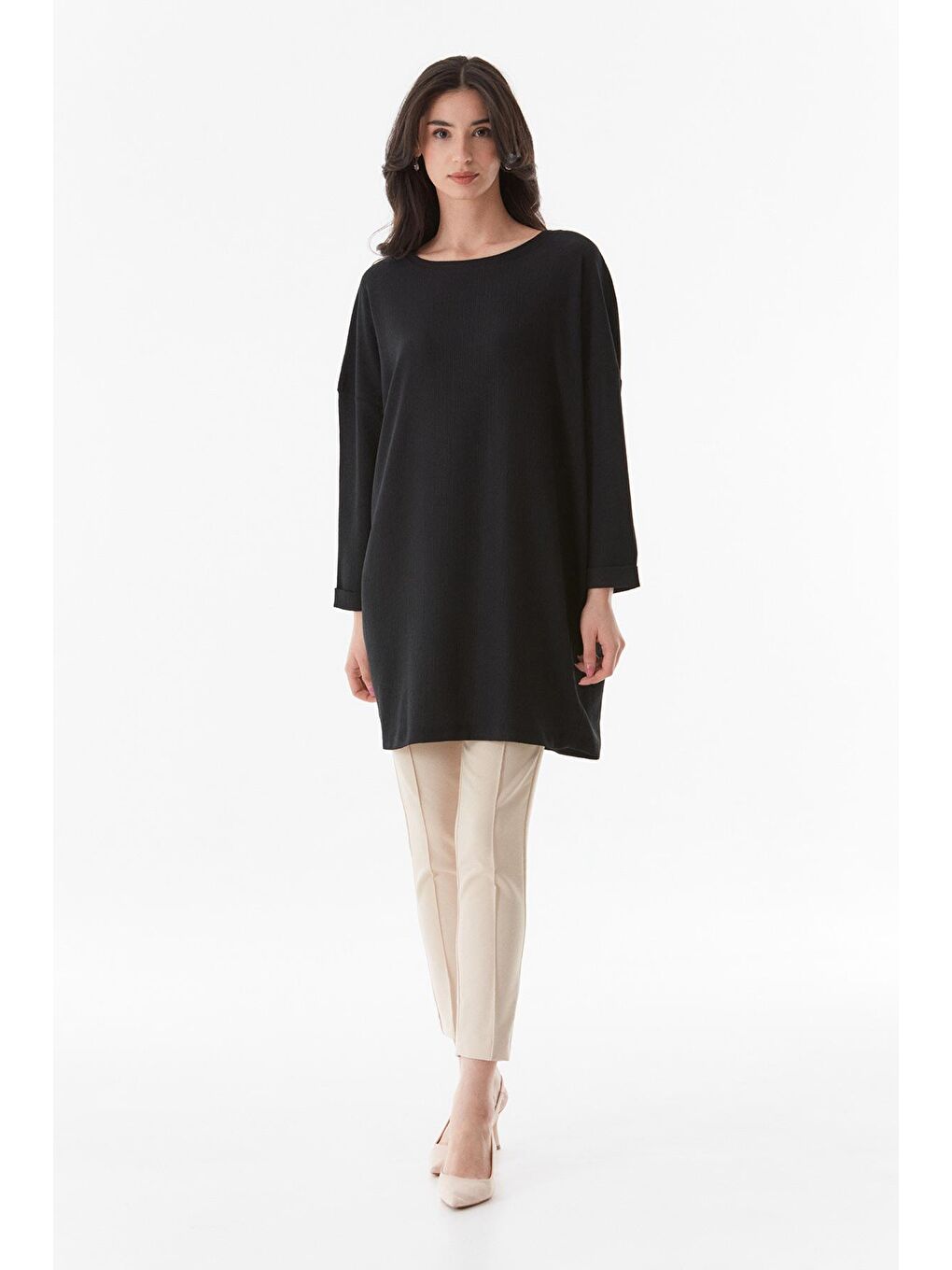 Siyah Bürümcük Kumaş Tunik-1