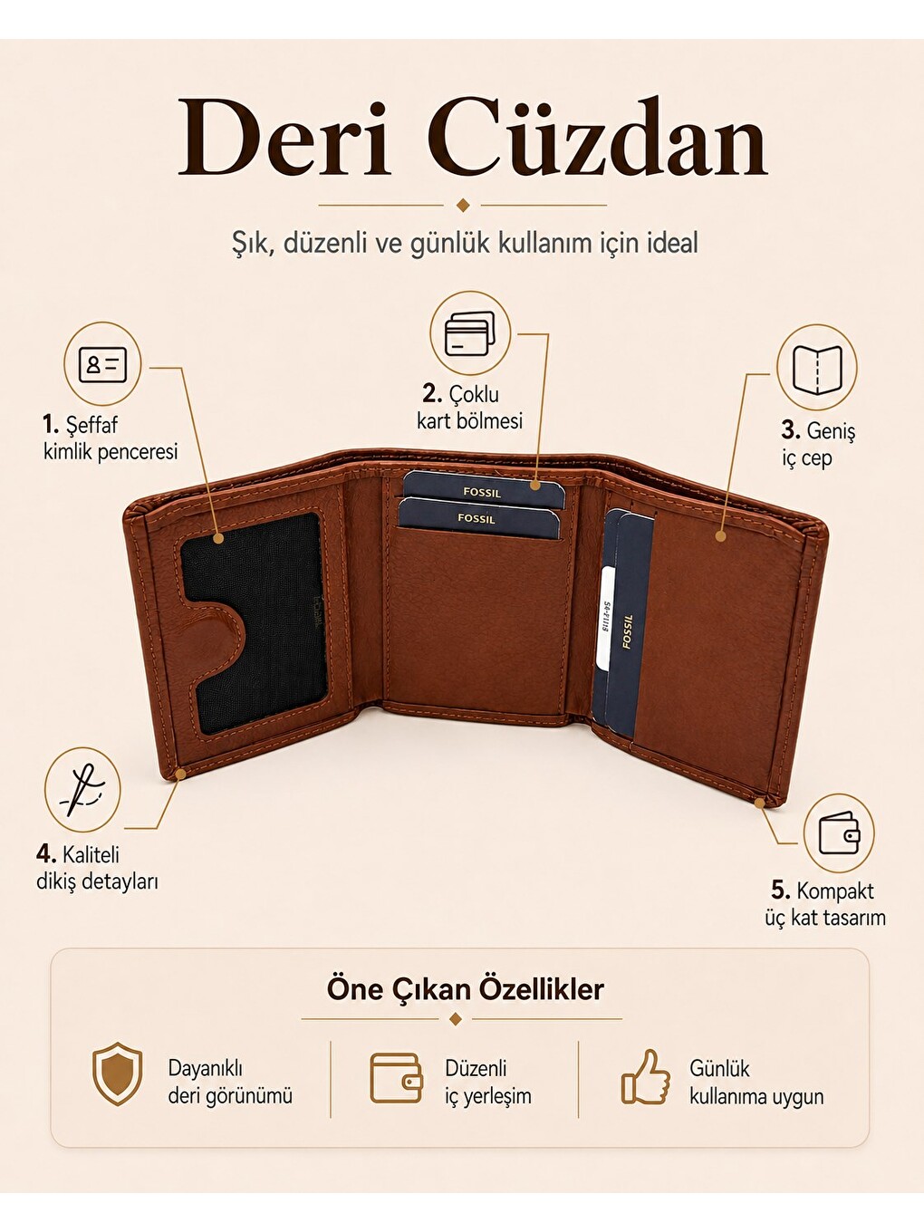 Kahverengi Erkek Siyah Deri Cüzdan Kartlıklı Para Bölmeli Günlük Kullanım-2