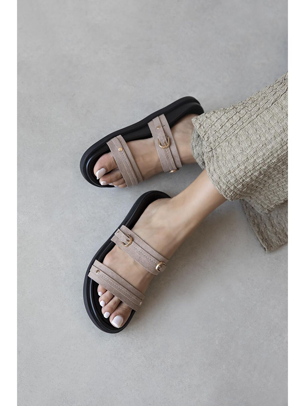 Bej Cistra Kadın Günlük Konfor Süet Terlik Vizon