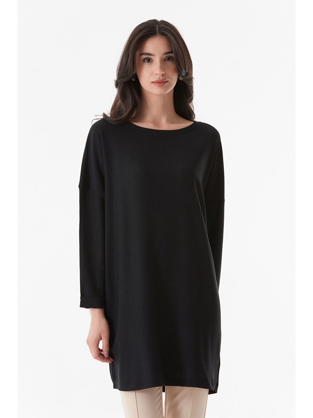 Siyah Bürümcük Kumaş Tunik-2