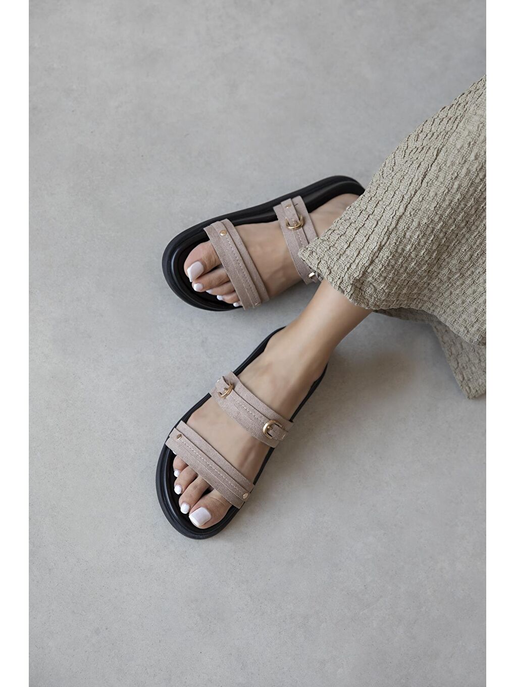 Bej Cistra Kadın Günlük Konfor Süet Terlik Vizon-1