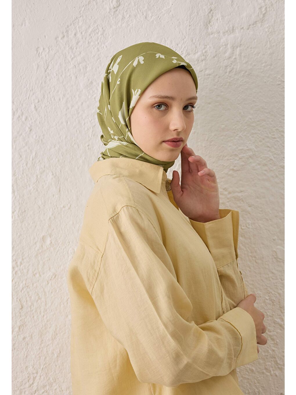 Perla Desen Pamuk İpek Eşarp Yeşil-2