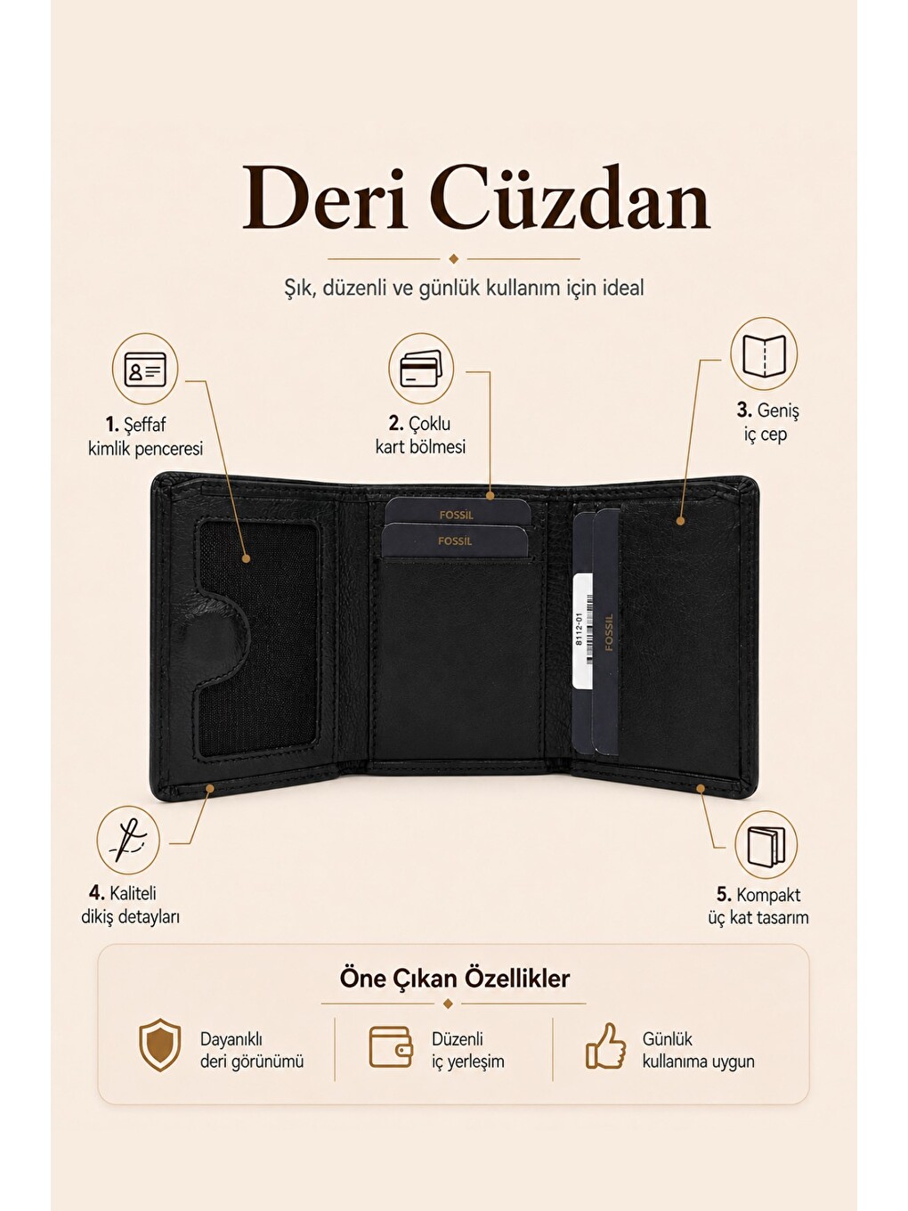 Erkek Siyah Deri Cüzdan Kartlıklı Para Bölmeli Günlük Kullanım-2