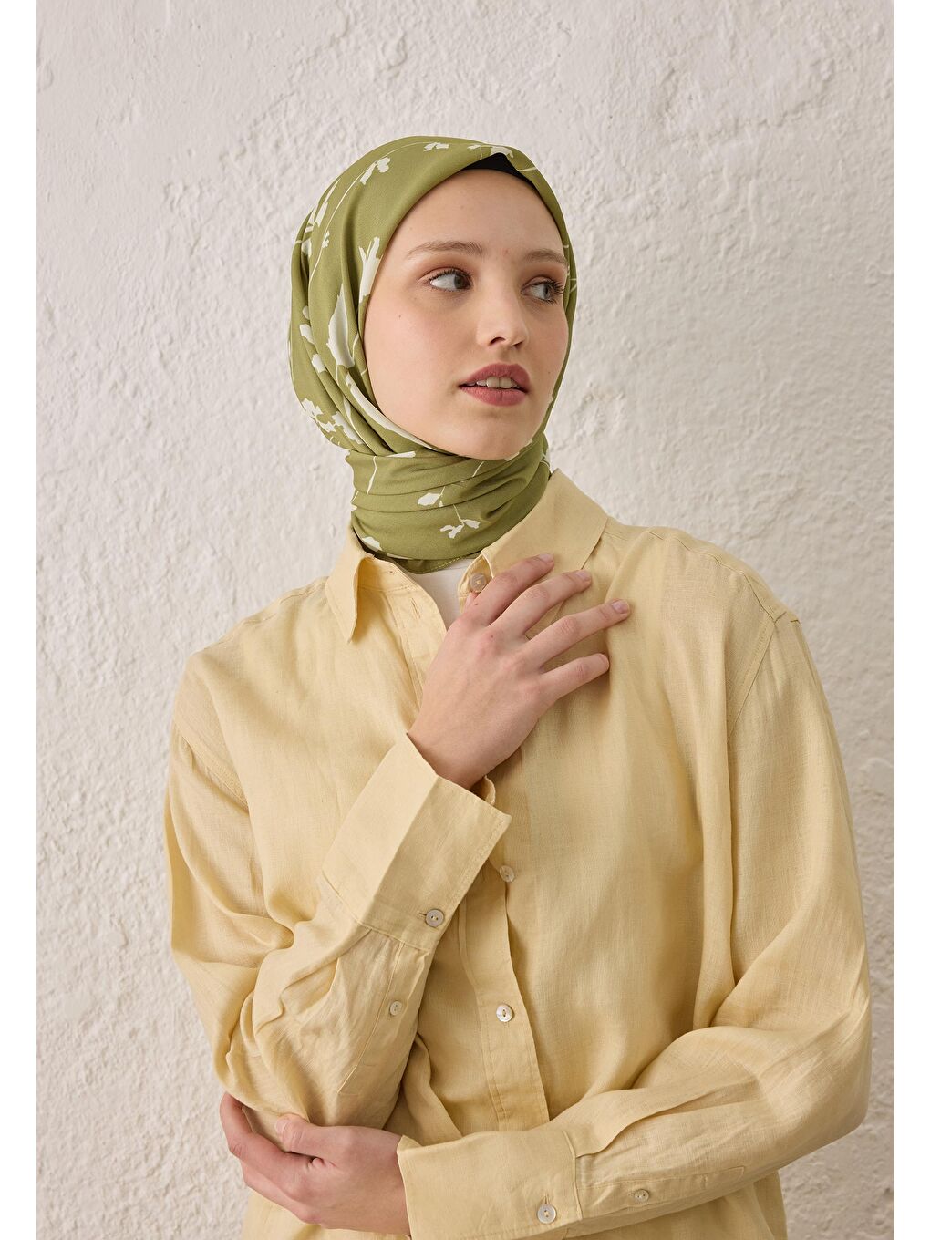 Perla Desen Pamuk İpek Eşarp Yeşil-3