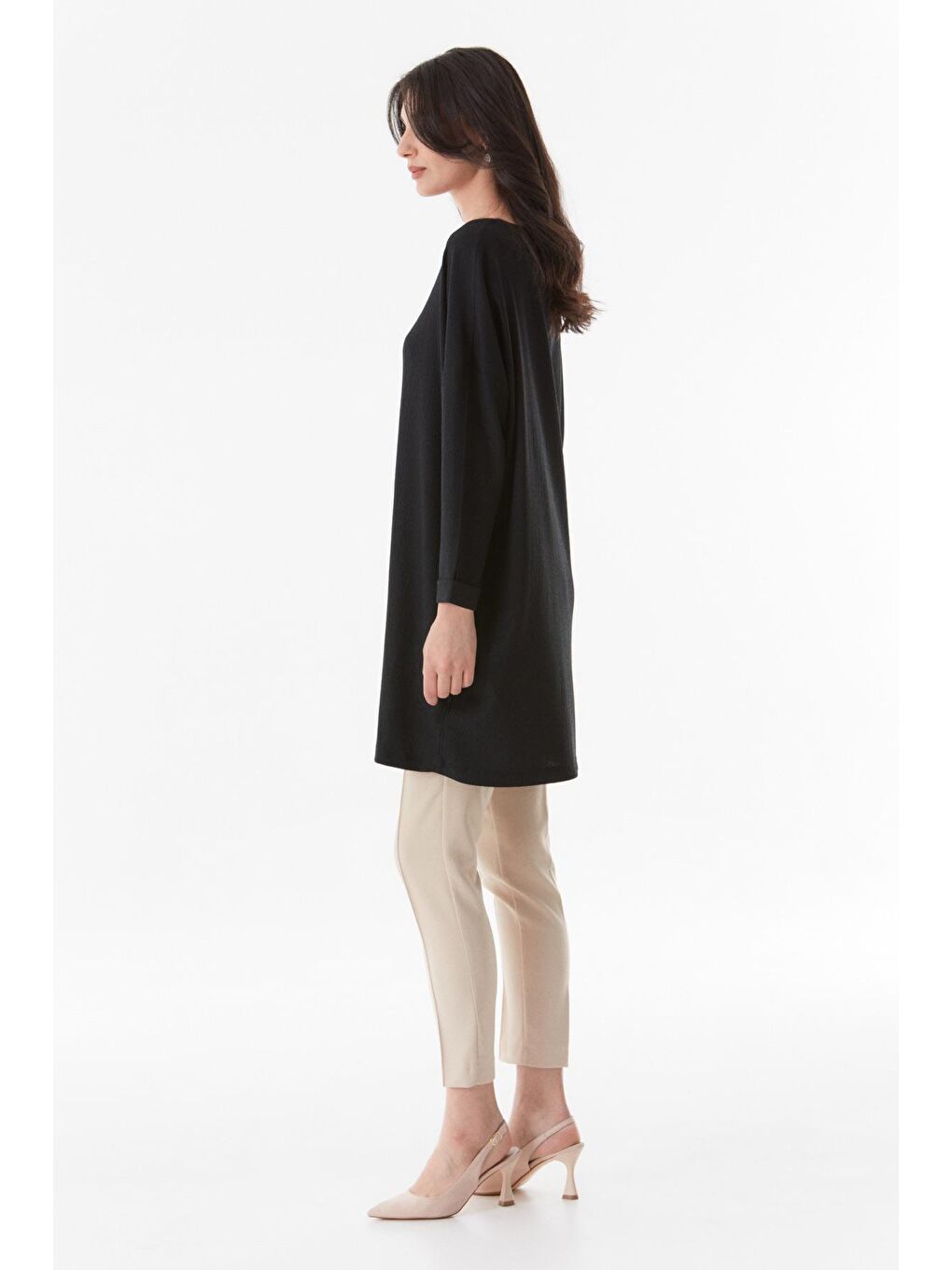 Siyah Bürümcük Kumaş Tunik-4