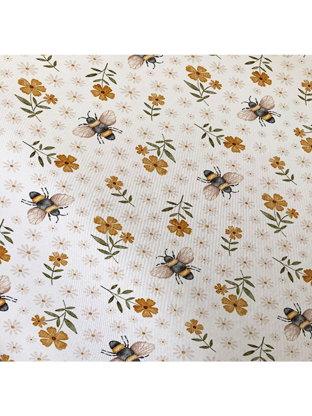 Karışık Çift Taraflı Çiçek Ve Arı Desenli - Baskılı Tek Kişilik Nevresim Takımı-2