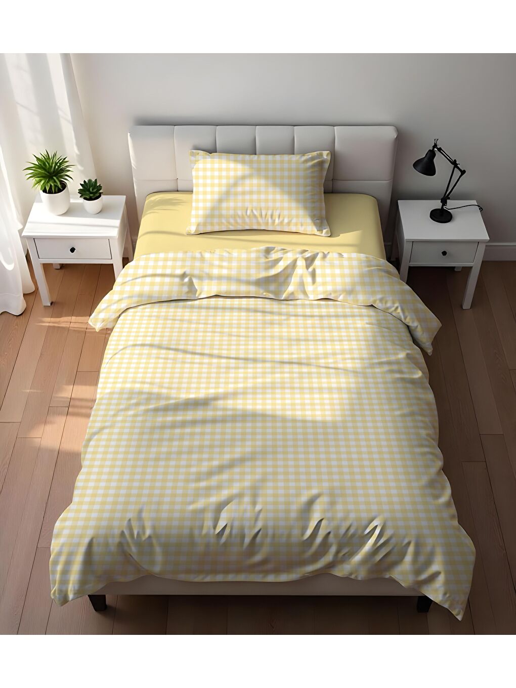 Karışık Çift Taraflı Pötikare  Desenli - Baskılı Tek Kişilik Nevresim Takımı