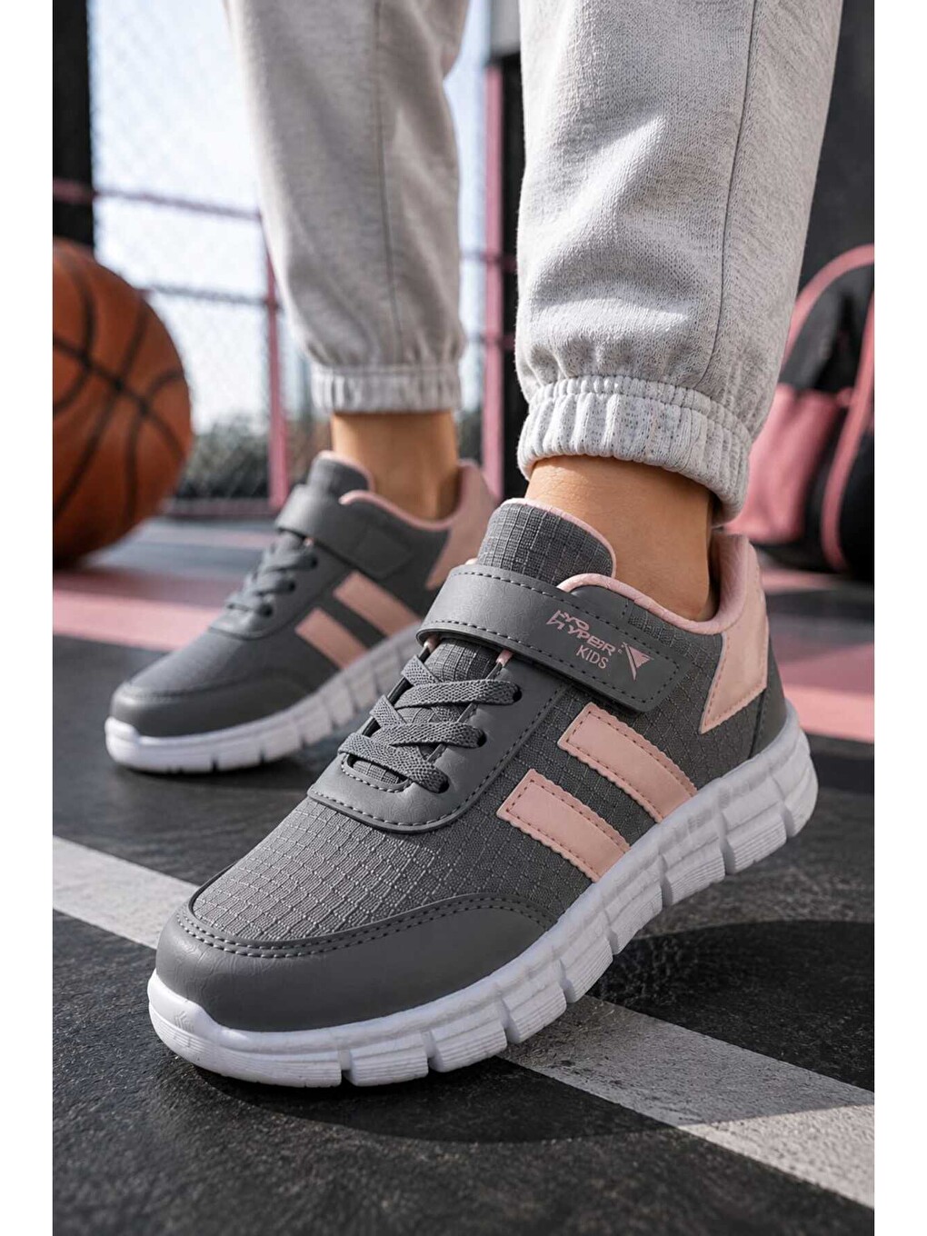 Gri Unisex Çocuk, Cırt Cırtlı Okul Ayakkabısı Rahat Taban Mevsimlik Günlük Spor Ayakkabı-1