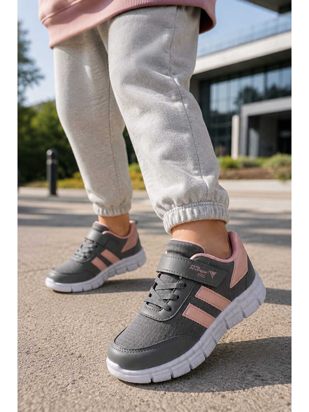 Gri Unisex Çocuk, Cırt Cırtlı Okul Ayakkabısı Rahat Taban Mevsimlik Günlük Spor Ayakkabı-2
