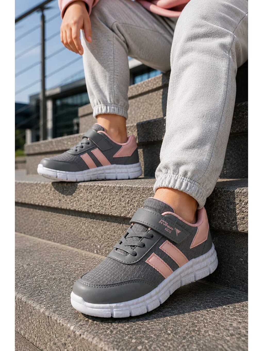 Gri Unisex Çocuk, Cırt Cırtlı Okul Ayakkabısı Rahat Taban Mevsimlik Günlük Spor Ayakkabı-3