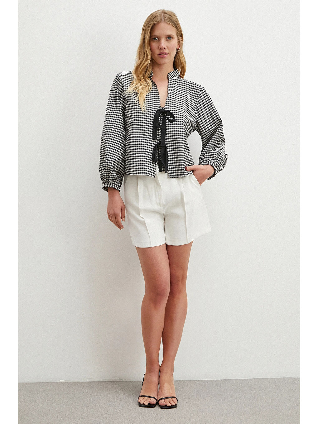 Beli Kuşaklı Pamuk Bluz Siyah-1