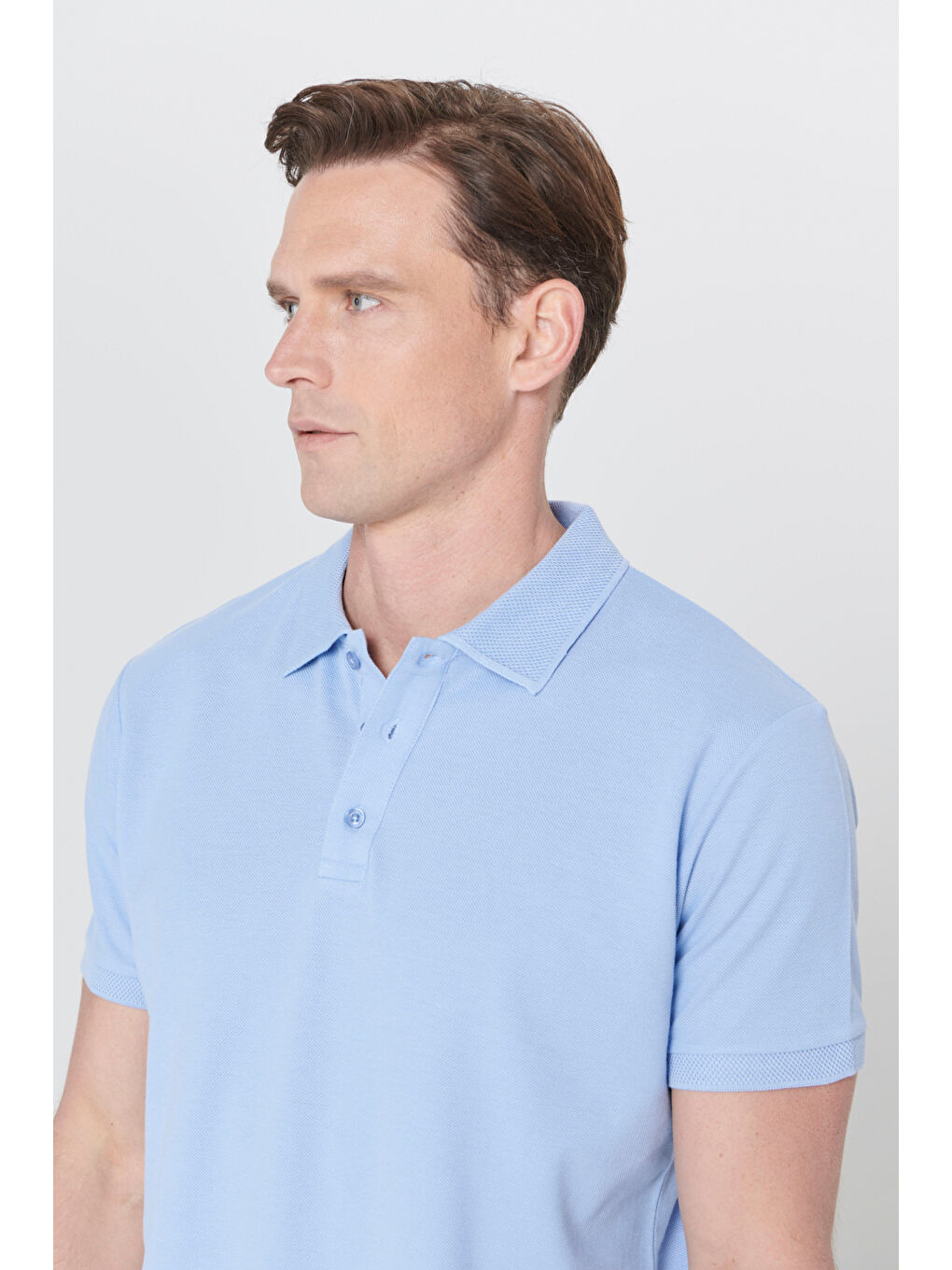 Erkek Açık Mavi Slim Fit Dar Kesim Polo Yaka %100 Pamuk Kısa Kollu Tişört-3