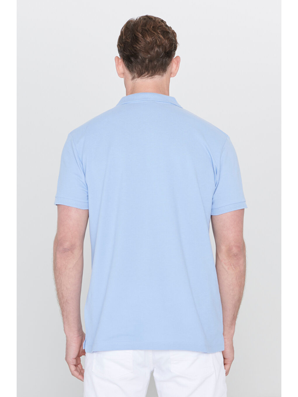 Erkek Açık Mavi Slim Fit Dar Kesim Polo Yaka %100 Pamuk Kısa Kollu Tişört-4