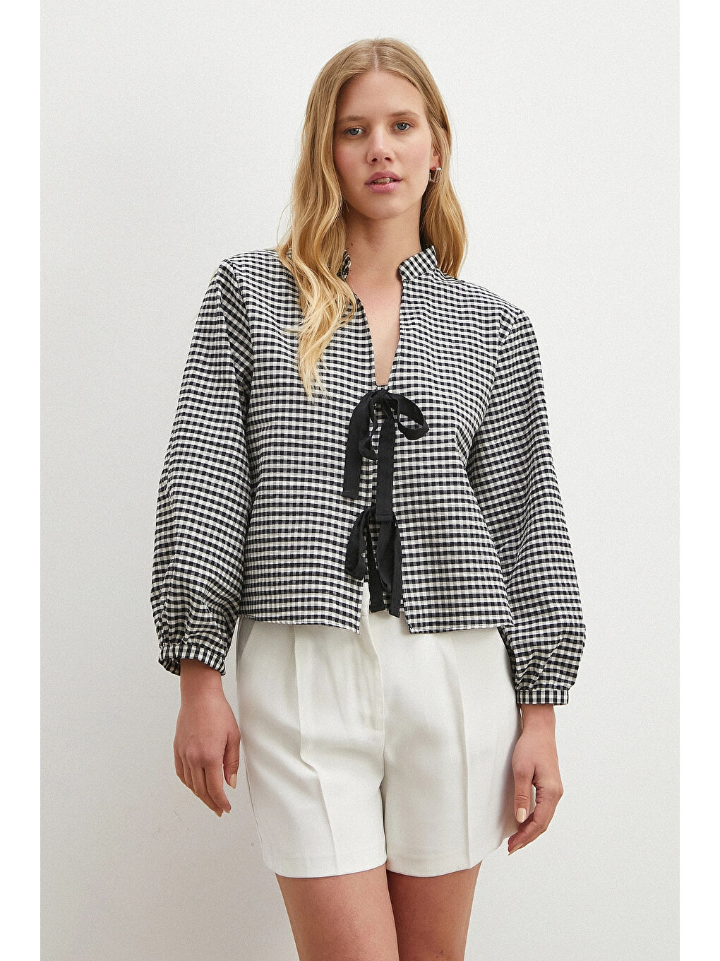 Beli Kuşaklı Pamuk Bluz Siyah-2