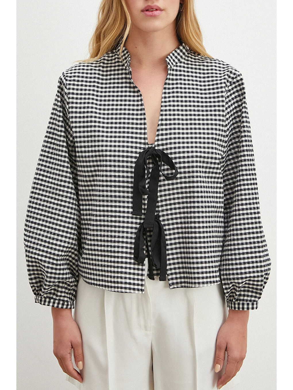 Beli Kuşaklı Pamuk Bluz Siyah-3