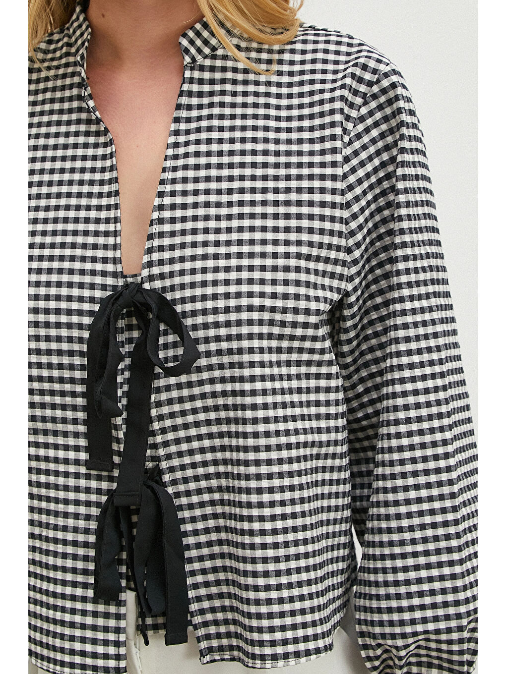 Beli Kuşaklı Pamuk Bluz Siyah-4